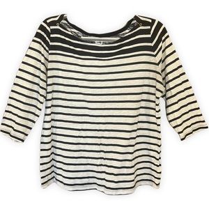 JCP lightweight top, 3/4 sleeve, white with blue stripes. large